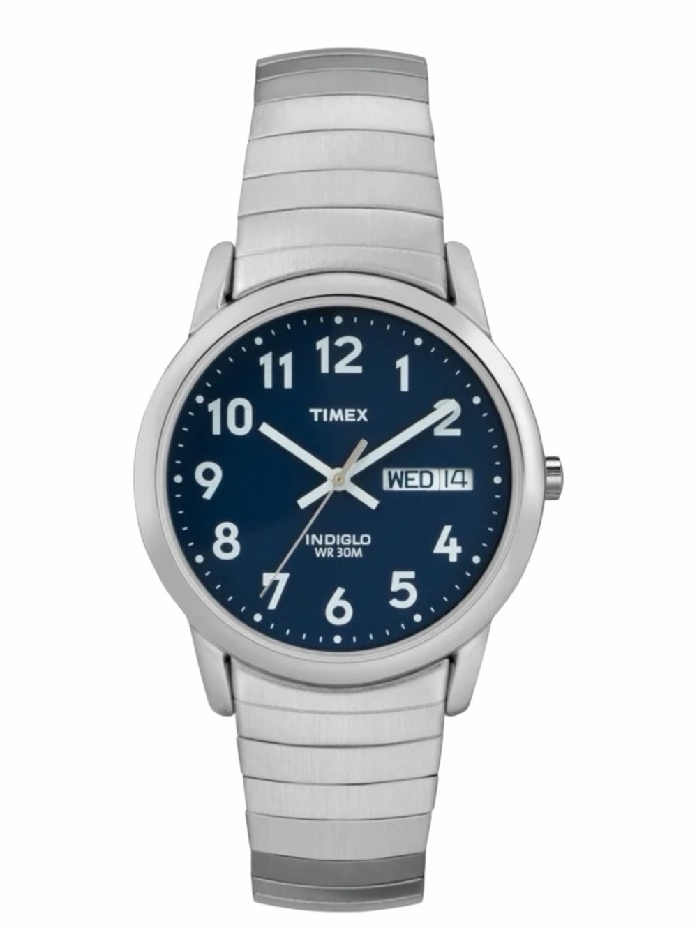 Timex Men's Easy Reader Day-Date Silver/Blue 35mm Casual Watch, Expansion Band